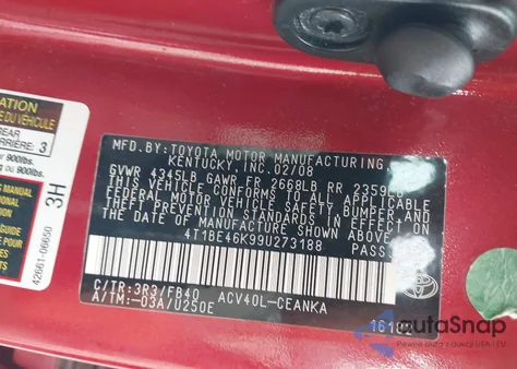 2009 Toyota Camry Le из США, поврежденный, VIN 4T1BE46K99U273188